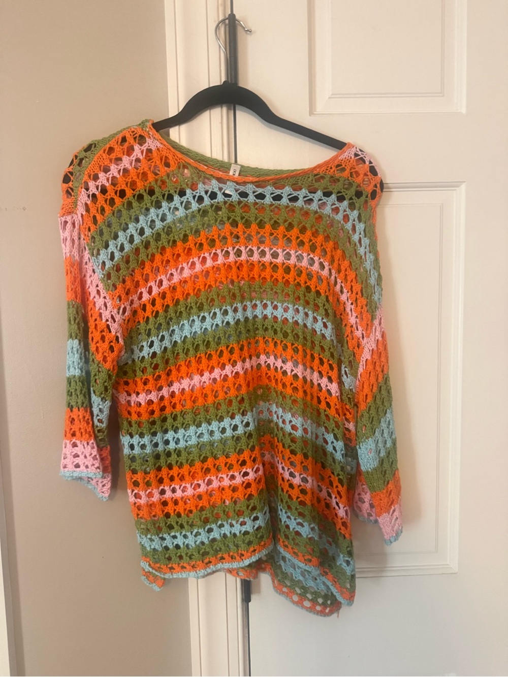 Crochet Stripe Open-Knit Sweater - Multicolor